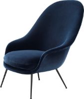 Billede af GUBI Bat Lounge Chair High Back 39 cm - Black Matt Base Velvet