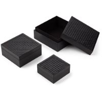 Billede af Natures Collection Premium Quality Calf Leather Woven Boxes Set of 3 - Black OUTLET