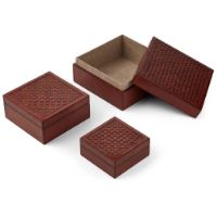 Billede af Natures Collection Premium Quality Calf Leather Woven Boxes Set of 3- Camel