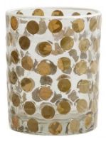 Billede af Nordal Lysestage/vase H13 cm - Klar glas/Gyldne blade OUTLET