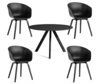 Billede af HAY Sæt 4 stk. AAC 22 About A Chair SH: 46 cm + CPH 20 Spisebord Ø: 120 cm - Black Lacquered Oak/ Black Linoleum 