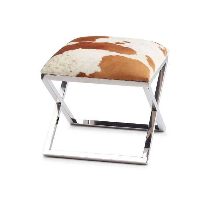 Billede af Natures Collection Stool Of Cow Hide With Stainless Steel H: 45 cm - Brown/White 