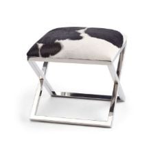 Billede af Natures Collection Stool Of Cow Hide With Stainless Steel H: 45 cm - Black/White 