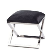 Billede af Natures Collection Stool Of Cow Hide With Stainless Steel H: 45 cm - Solid Black 