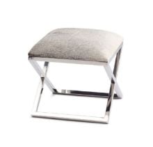 Billede af Natures Collection Stool Of Cow Hide With Stainless Steel H: 45 cm - Natural Grey 