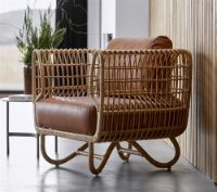 Billede af Cane-line Indoor Nest Loungestol SH: 40 cm - Natural Rattan/Cognac Leather