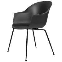 Billede af GUBI Bat Dining Chair Fully Upholstered SH: 47 cm - Basic Black Leather/Matt Black Conic Base