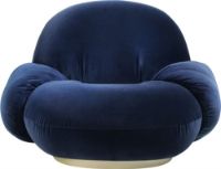Billede af GUBI Pacha Lounge Chair w. Armrest SH: 35 cm - Velvet Blue/Pearl Gold Fixed Base