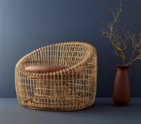 Billede af Cane-line Indoor Nest Rund Stol SH: 38 cm - Natural Rattan/Cognac Leather