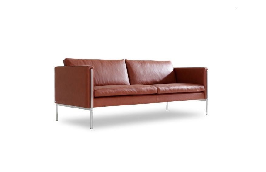 Capri pers. sofa L: 202cm Armlæn B - Stål/Rød Læder Elegance