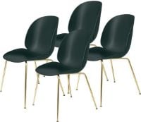 Billede af GUBI Beetle Dining Chair Conic Base 4 stk - Brass Semi Matt Base/Dark Green Shell