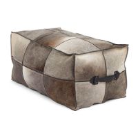Billede af Natures Collection Premium Quality Calf Leather Pouf With Handle 82x48 cm - Grey