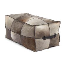 Billede af Natures Collection Premium Quality Calf Leather Pouf With Handle 82x48 cm - Grey