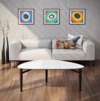 Billede af Thomsen Furniture Katrine Sofabord Trekant Stor 89x126x55 cm - Stenlook Beige/Sortlakeret Eg