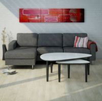 Billede af Thomsen Furniture Katrine Sofabord Trekant Stor 89x126x55 cm - Stenlook Beige/Sortlakeret Eg