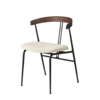 Billede af GUBI Violin Dining Chair Upholstered Seat Bouclé SH: 45 cm - American Walnut / 001 