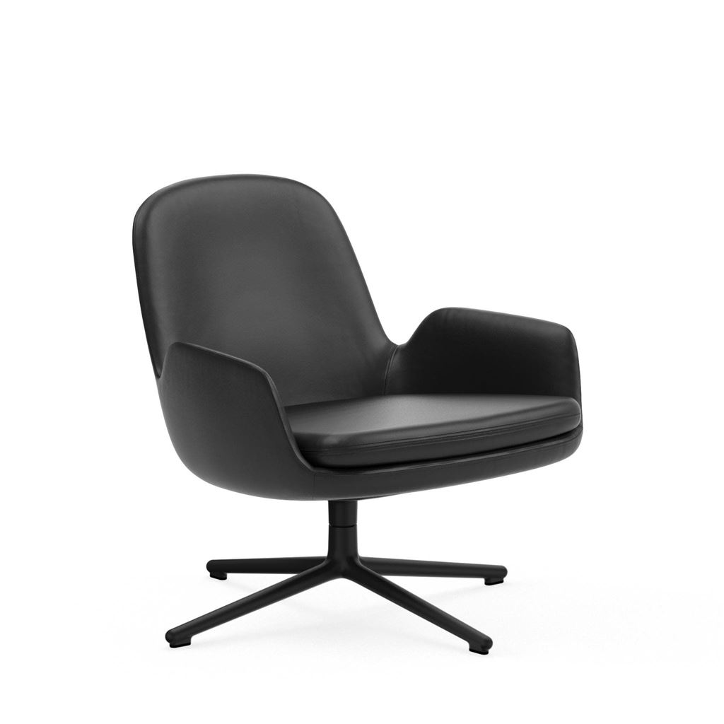 Billede af Normann Copenhagen Era Lounge Chair Low Swivel Black Alu SH: 40 cm - Ultra Leather / Black 41599