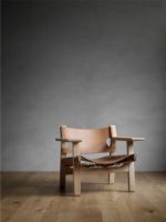 Billede af Fredericia Furniture 2226 Den Spanske Stol af Børge Mogensen SH: 33 cm - Naturfarvet Læder/Lys Olieret Eg