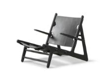 Billede af Fredericia Furniture 2229 Jagtstolen af Børge Mogensen SH: 28 cm - Sort Læder/Sortlakeret Eg