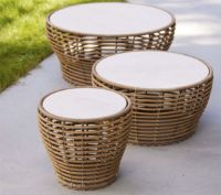 Billede af Cane-line Outdoor Basket Sofabord Stor Ø: 95 cm - Fossil Grey Ceramic/Natural Weave