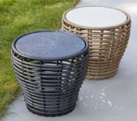 Billede af Cane-line Outdoor Basket Sofabord Lille Ø: 50 cm - Fossil Black Ceramic/Natural Weave 