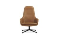 Billede af Normann Copenhagen Era Lounge Chair High Swivel Black Alu SH: 40 cm - Ultra Leather / Brandy 41574