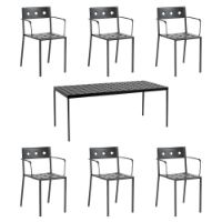 Billede af HAY Balcony Table L: 190 cm + 6 Balcony Armchairs - Anthracite 