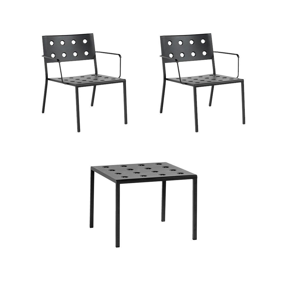 Billede af HAY Balcony Low Table 50x51,5 cm + 2 Balcony Lounge Armchairs SH: 39 cm - Anthracite