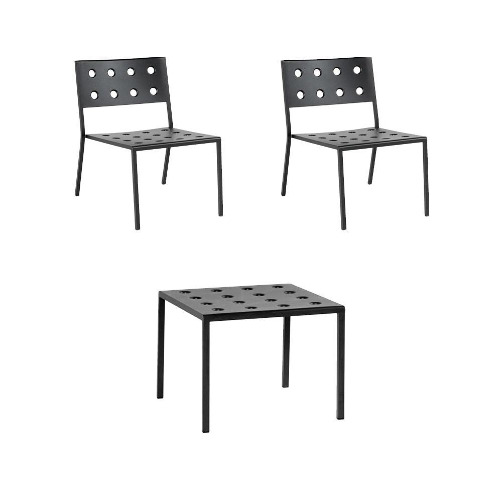 Billede af HAY Balcony Low Table 50x51,5 cm + 2 Balcony Lounge Chairs SH: 39 cm - Anthracite
