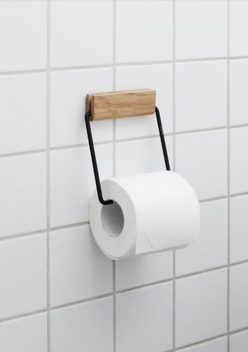 Moebe Toilet Roll Holder H: 14 cm - Oak/Black