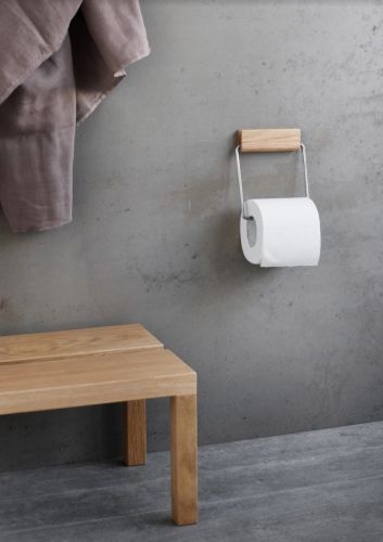 Moebe Toilet Roll Holder H: 14 cm - Oak/Steel