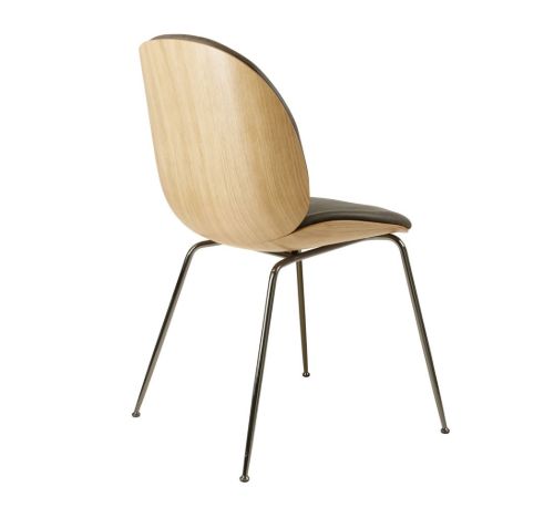 GUBI Beetle Dining Chair Conic Base SH: 43,5 cm - Black Chrome Base/Veneer Shell/Soft Leather Gray