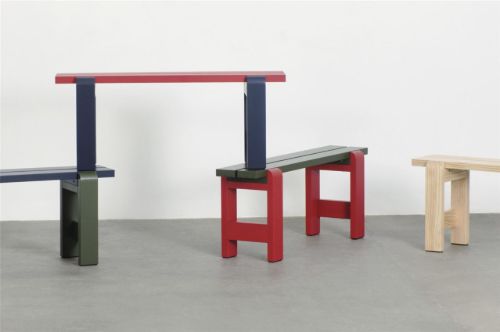 HAY Weekday Bench Duo B: 111 cm - Steel Blue Benchtop/Olive Frame