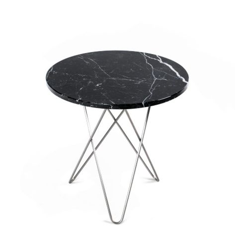 OX Denmarq MINI O Table Ø: 40 cm - Stainless Steel/Black Marquina Marble