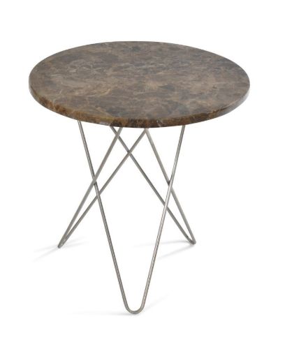 OX Denmarq MINI O Table Ø: 40 cm - Stainless Steel/Brown Emperador Marble