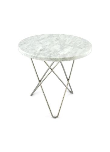 OX Denmarq MINI O Table Ø: 40 cm - Stainless Steel/White Carrara Marble