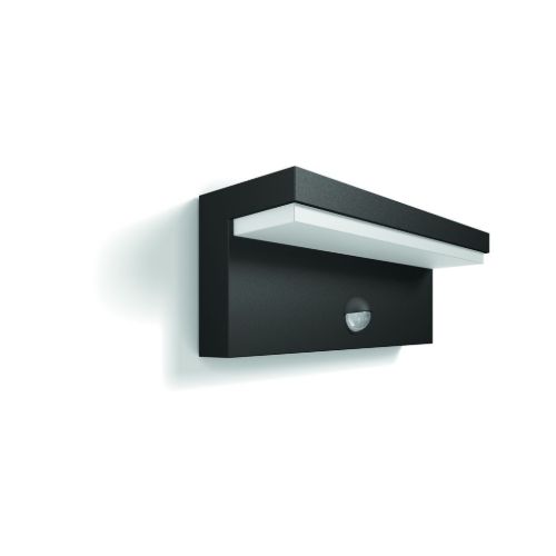 PHILIPS Bustian IR LED Væglampe m/Motion Sensor L: 22 cm - Antracitgrå/Aluminium/Varm Hvid