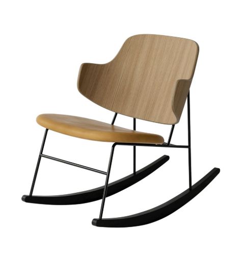 Audo Copenhagen The Penguin Rocking Chair SH: 42 cm - Natural Oak/Leather Cognac