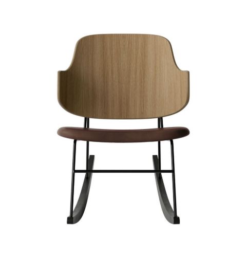 Audo Copenhagen The Penguin Rocking Chair SH: 42 cm - Natural Oak/Leather Brown