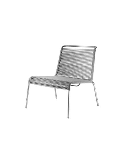 FDB Møbler M20L Teglgård Lounge Snorestol 72x66x64 cm - Rustfrit Stål/Lysegrå Meleret