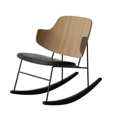 Audo Copenhagen The Penguin Rocking Chair SH: 42 cm - Natural Oak/Leather Black