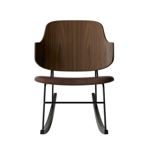 Audo Copenhagen The Penguin Rocking Chair SH: 42 cm - Walnut/Leather Brown