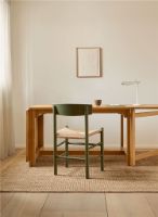 Billede af Fredericia Furniture 3239 J39 Mogensen Spisebordsstol SH: 46 cm - Khaki Green Bøg/Naturfarvet Flet