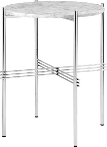 GUBI TS Side Table Ø: 40 cm - Polished Steel/White Carrara Marble