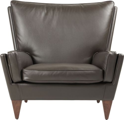 GUBI V11 Lounge Chair  Fully Upholstered - Solid American Walnut/Smooth Leather Coffee