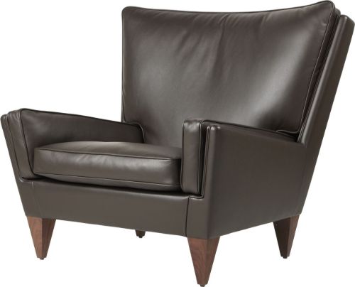 GUBI V11 Lounge Chair  Fully Upholstered - Solid American Walnut/Smooth Leather Coffee