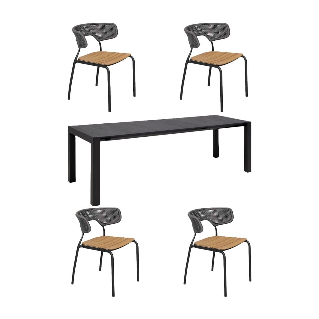 Billede af Mindo 111 Dining Table Extension 162x90 cm w. 4 Mindo 101 Chairs - Dark Grey