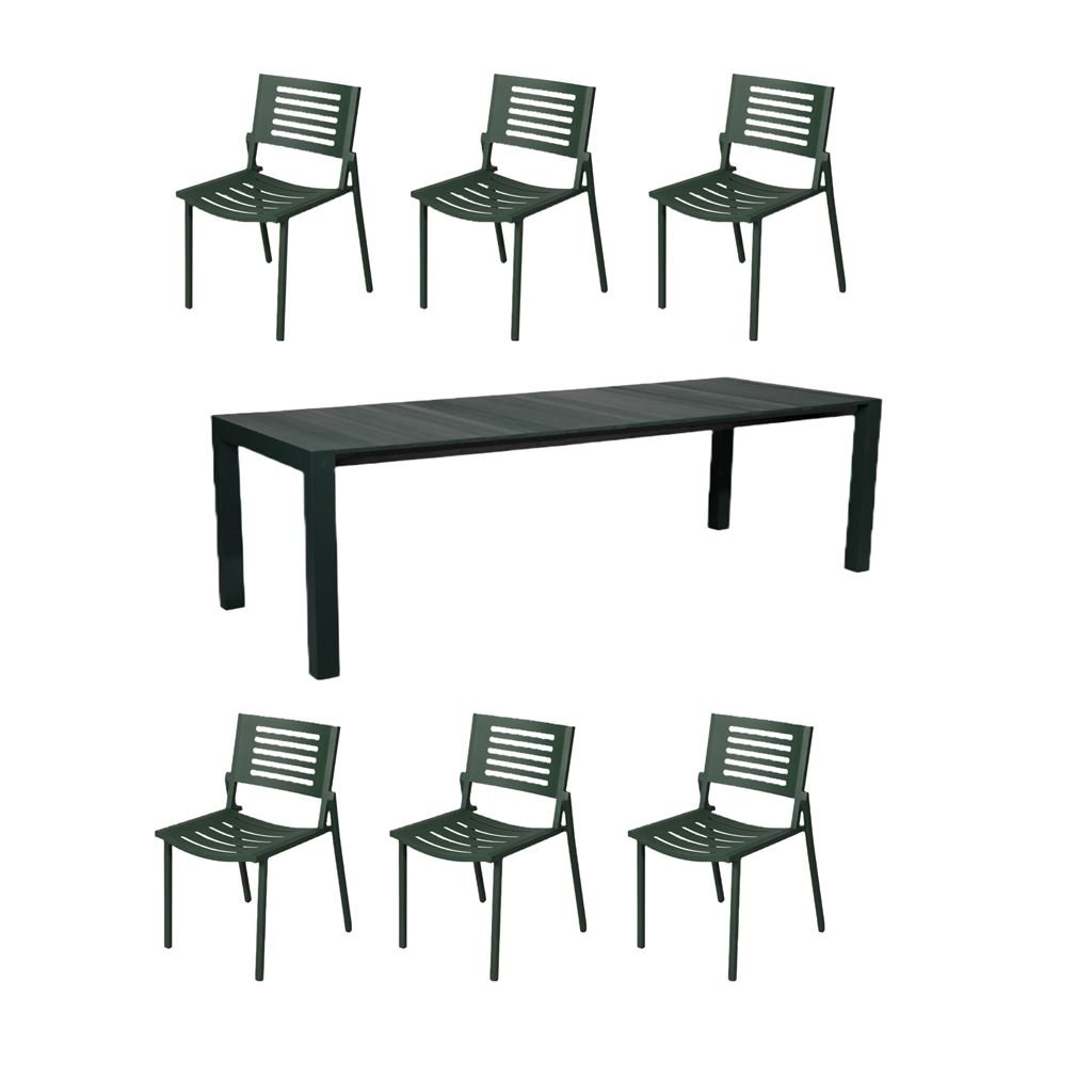 Billede af Mindo 111 Dining Table Extension 263x100 cm w. 6 Mindo 112 Chairs - Dark Green