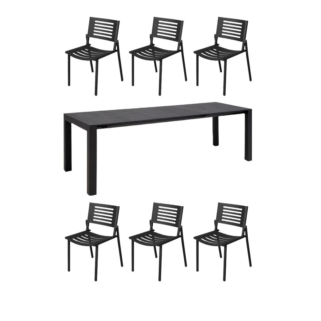 Billede af Mindo 111 Dining Table Extension 263x100 cm w. 6 Mindo 112 Chairs - Dark Grey