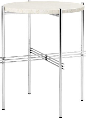 GUBI TS Side Table Ø: 40 cm - Polished Steel/Neutral White Travertine